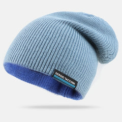 Winter Soft Beanie Hat Solid Warm Double Sided Wearable Unisex