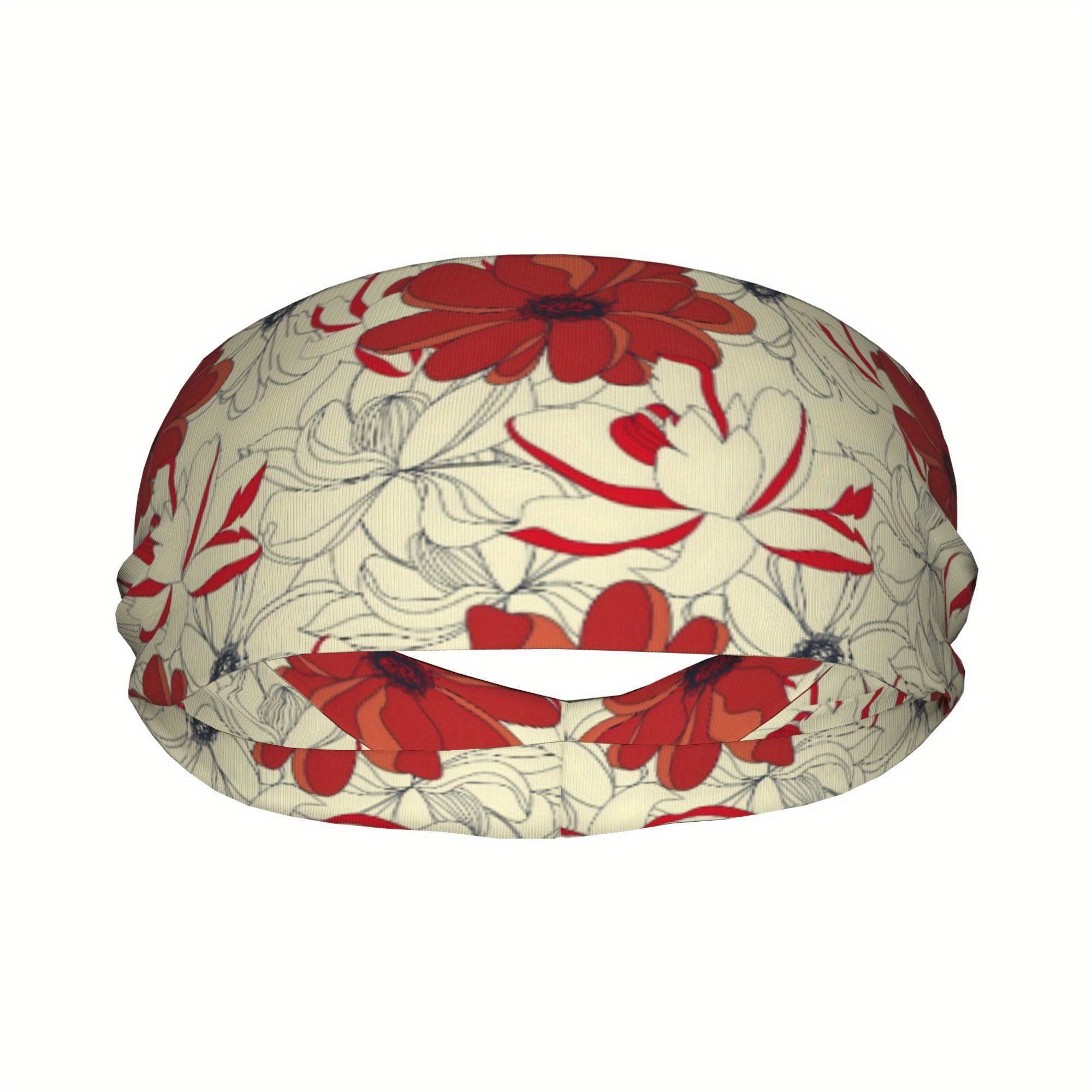 Red Flower Floral Unisex Sports Headband Sweat Wicking Polyester