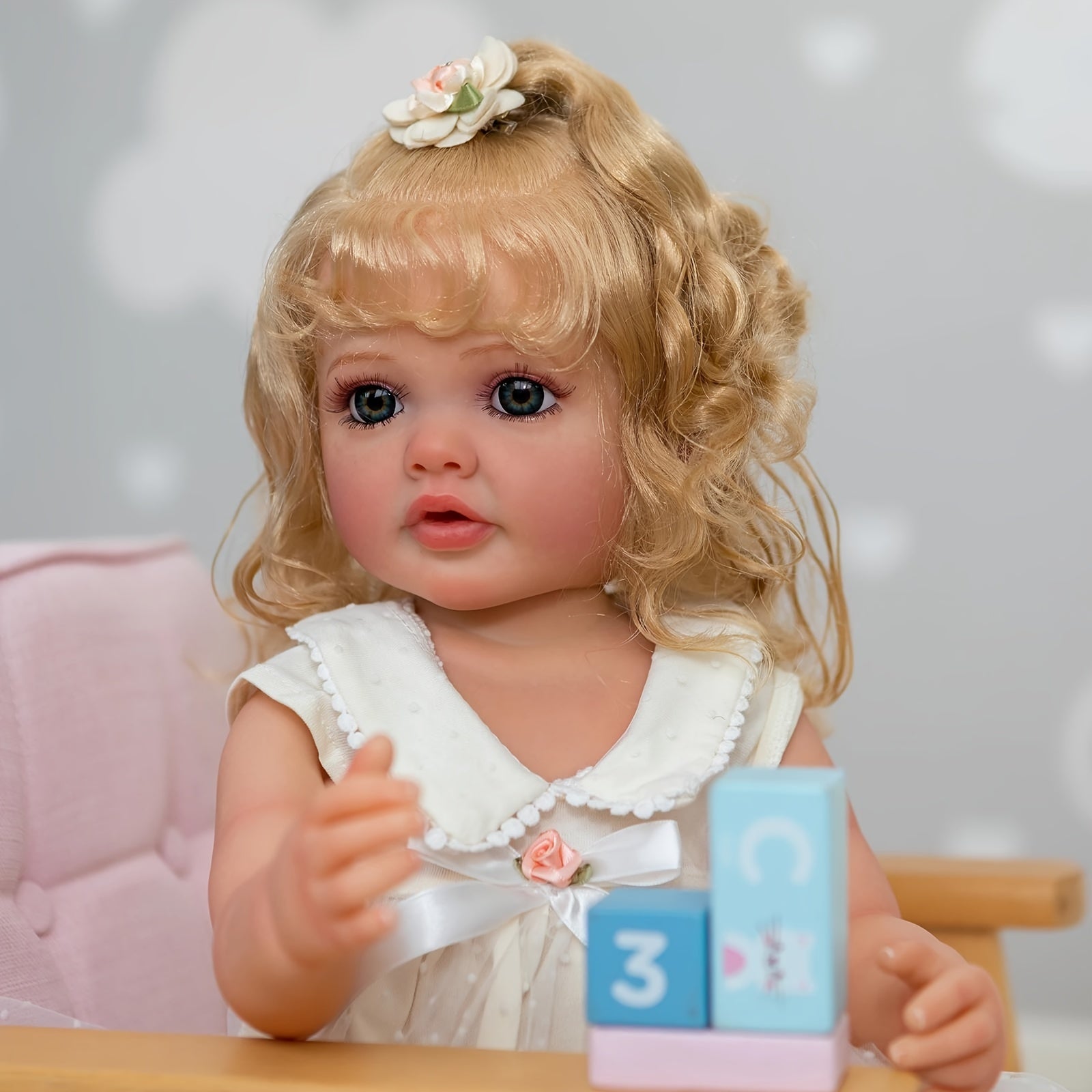 22" Realistic Vinyl Doll with Hand Planted Hair, Waterproof