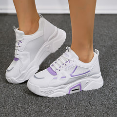 Women's Thick Sole Lace-up Chunky Sneakers Low Comfy Running Shoes
