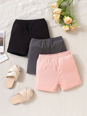 Toddler Baby Girls Ribbed Kit Shorts 3pcs Set