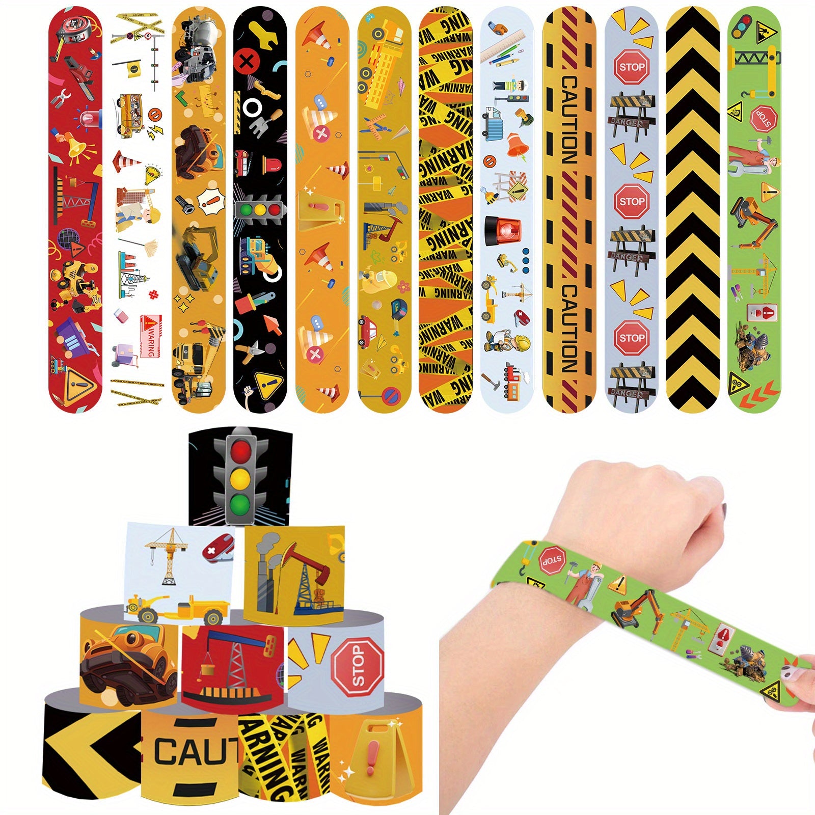 12pcs Construction Slap Bracelets Kids Birthday Party Supplies