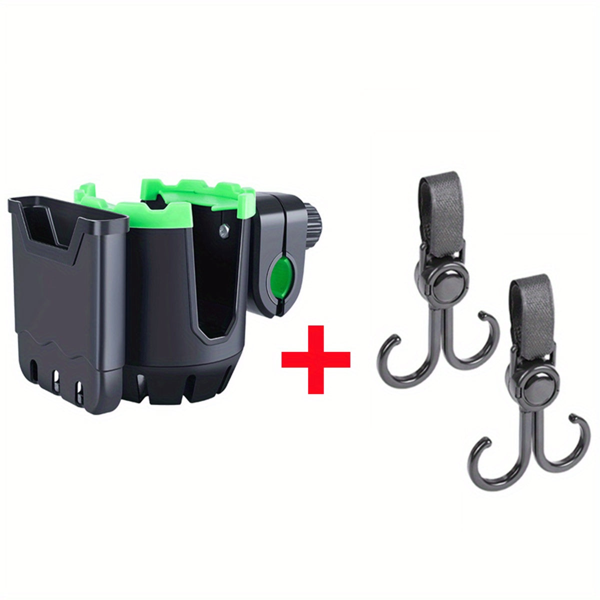 Universal Cup Holder & Hooks for Strollers Bikes