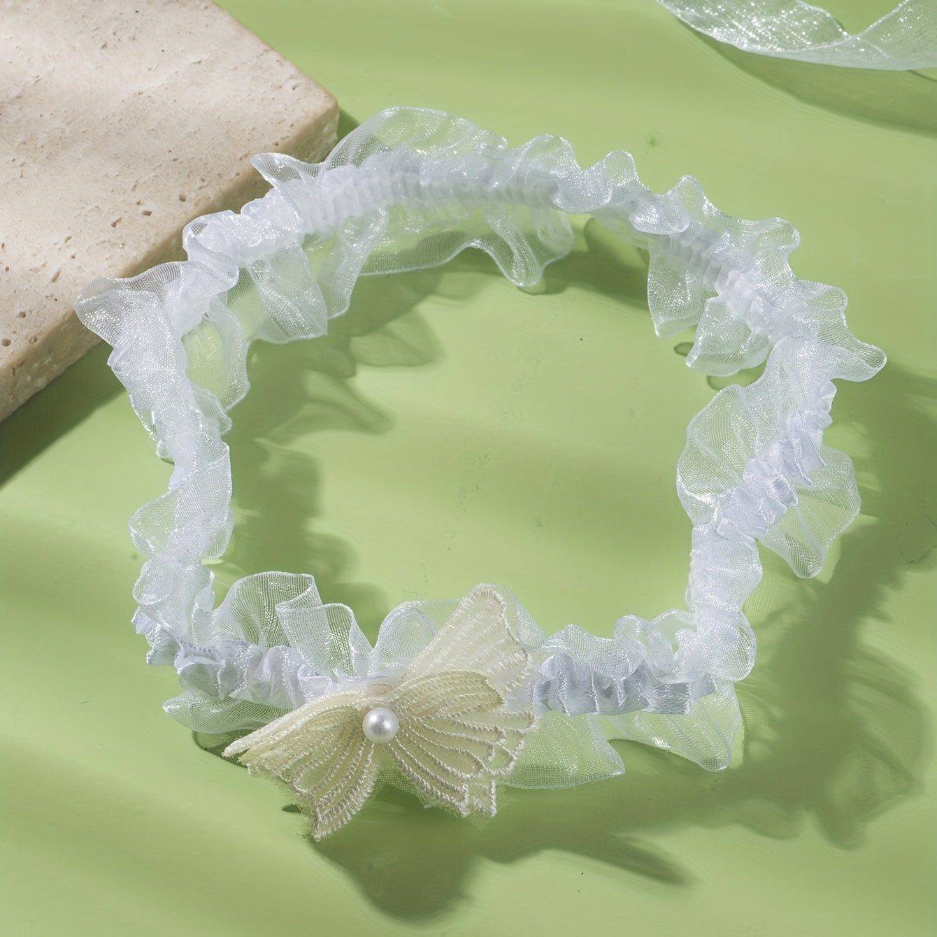 Yellow Lace Garters Bridal Faux Pearl Bowknot Garter Belt Stretch Thigh Leg Ring