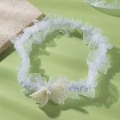 Yellow Lace Garters Bridal Faux Pearl Bowknot Garter Belt Stretch Thigh Leg Ring
