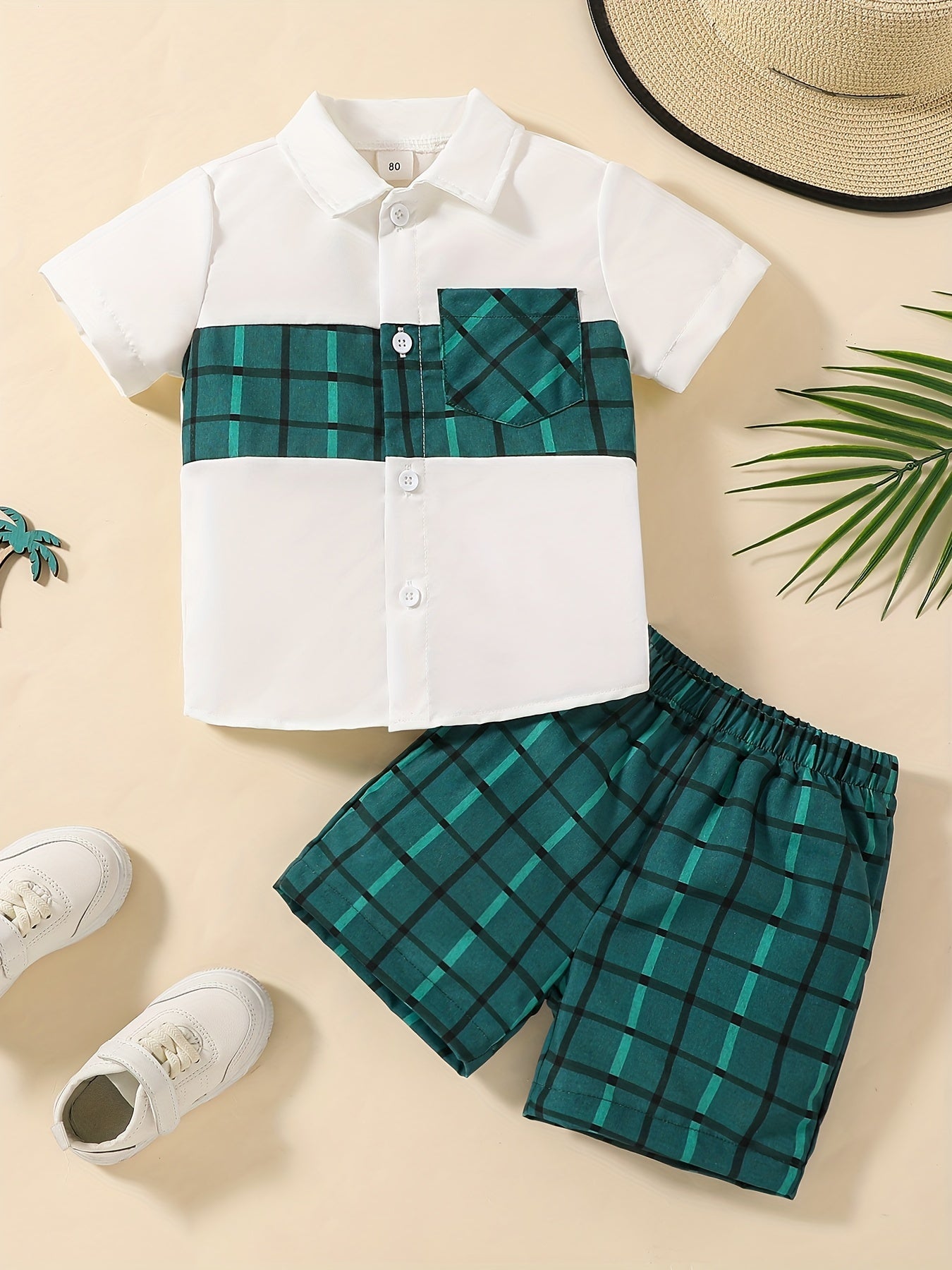 Boys Plaid Shirt & Shorts Set