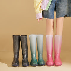 High Tube Women's Rain Boots Gradient Waterproof Non-slip Rubber Shoes