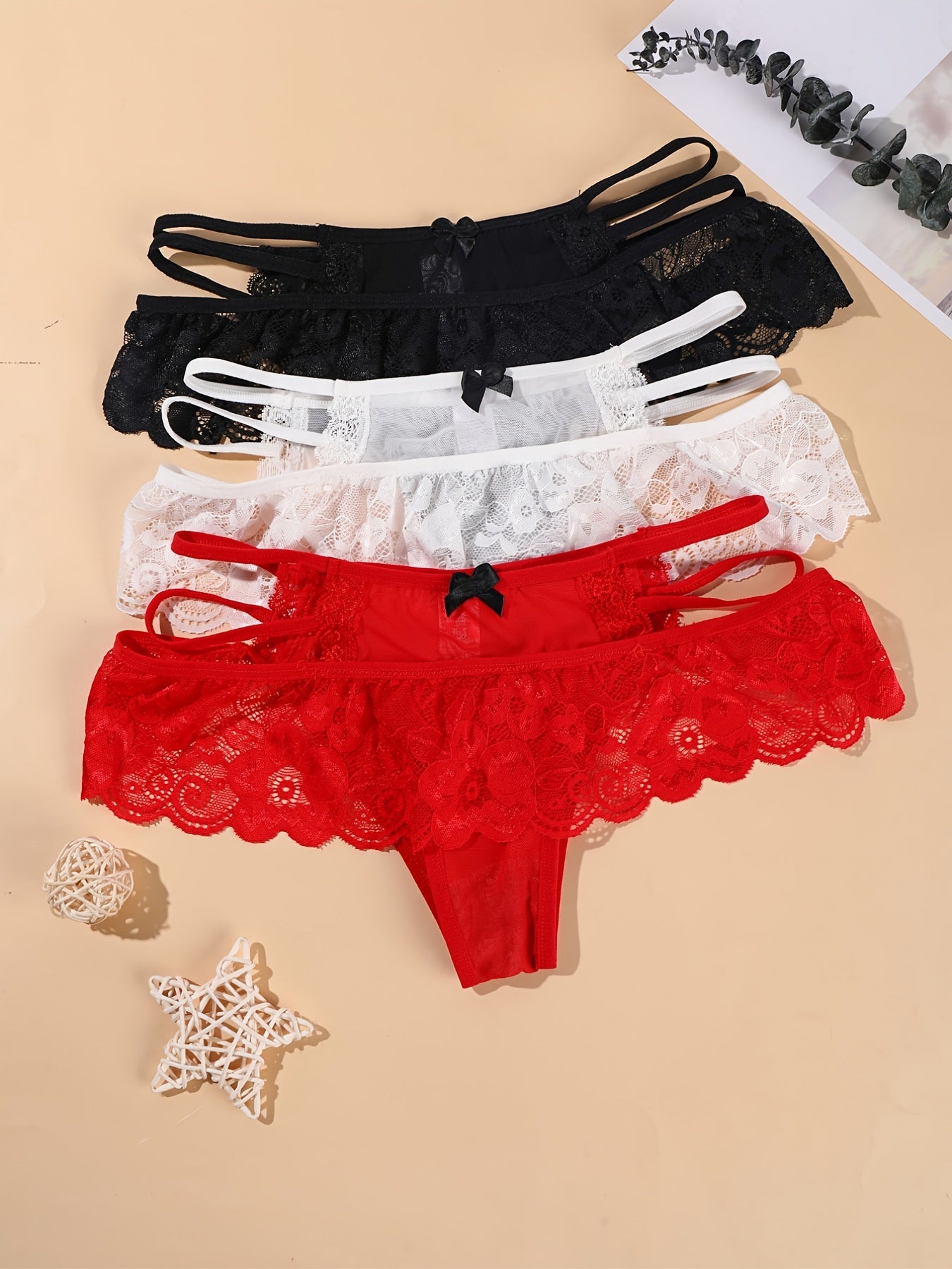 Women's Plus Size Bow Panties Thongs Set