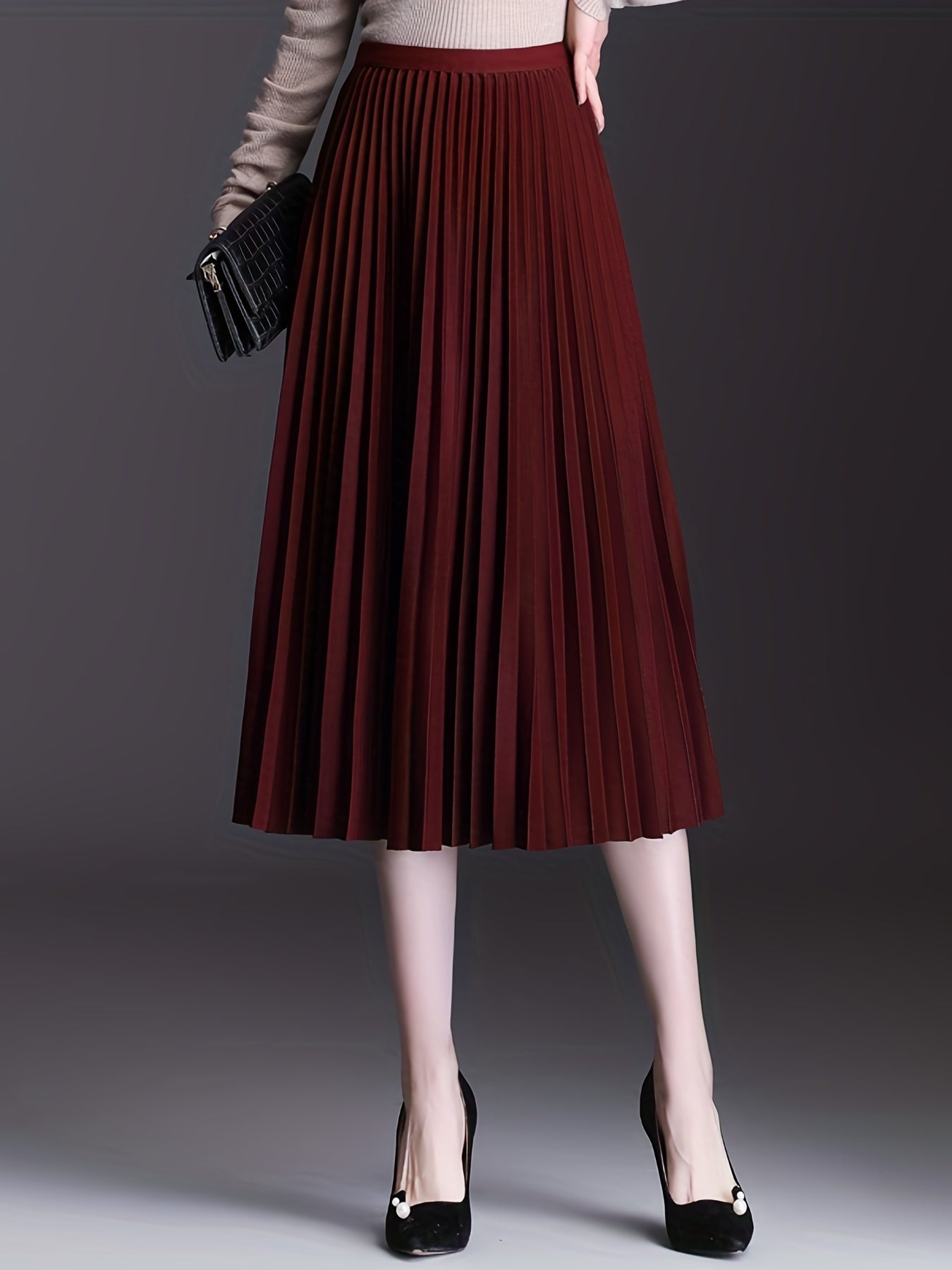 High Waist Pleated Skirts Midi Women's Clothing