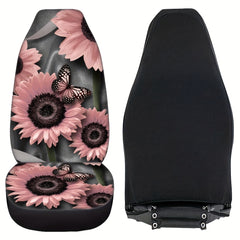 Pink Sunflower Butterfly Print Car Seat Cover