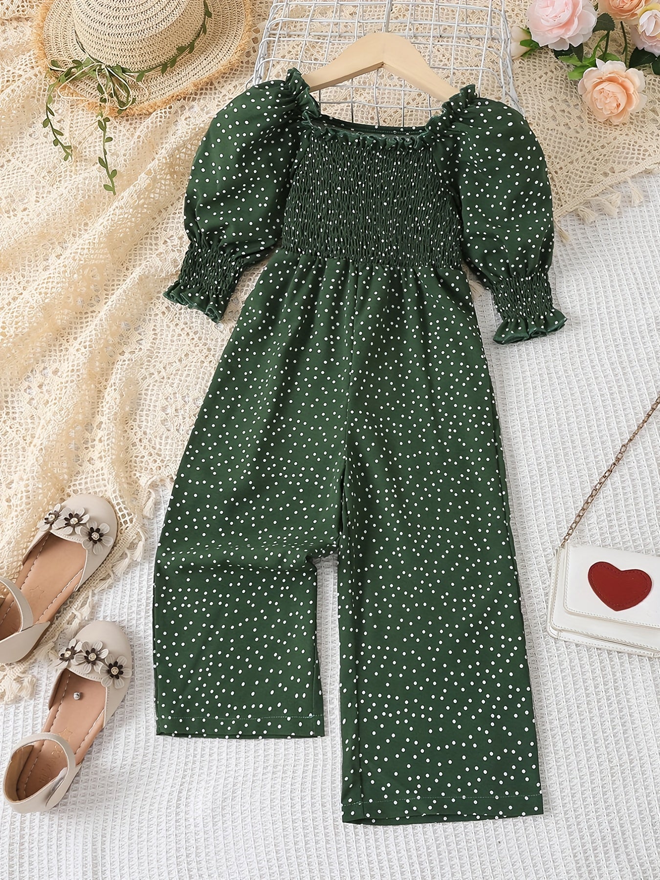 Toddler Girls Polka Dot Graphic Rompers Wide Leg Jumpsuits