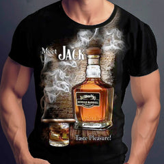 Men's Wine Pattern T-shirt Casual Street Style Round Neck Tee Shirt