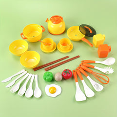 32pcs Kids Toy Kitchen Set Cooking Toys with Kettle Pots Utensils Eggs Fruits
