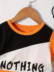 2pcs Baby Boys Casual Block T-shirt & Pants Set