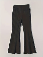 Girls' Stretchy Ribbed Knit Flare Pants Elastic Waist