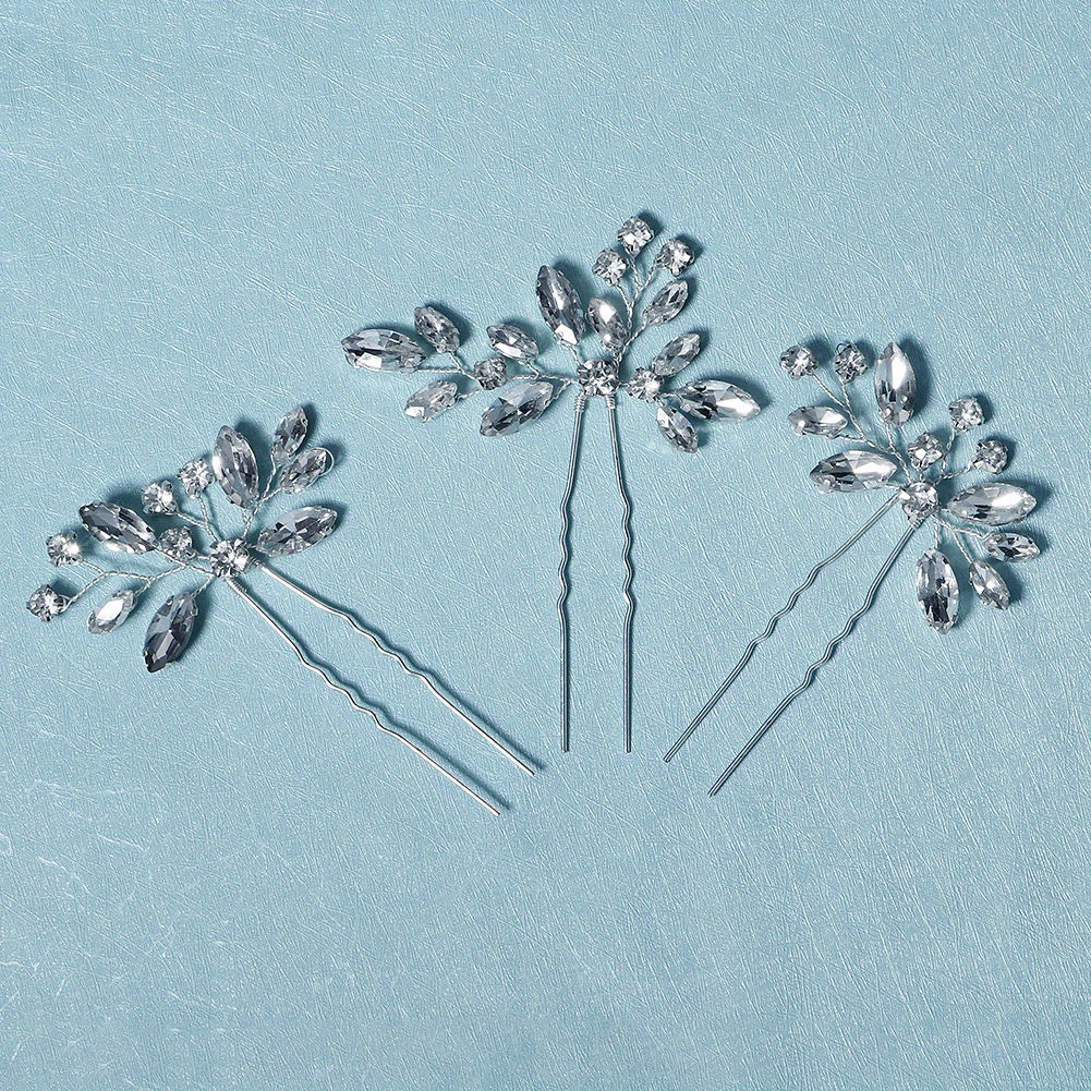 3pcs Crystal Hair Pin Head Jewelry U-shaped Hairpin Hair Accessories