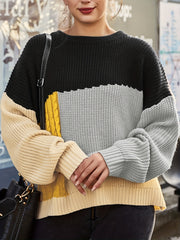 Colorblock Cable Crew Neck Sweater