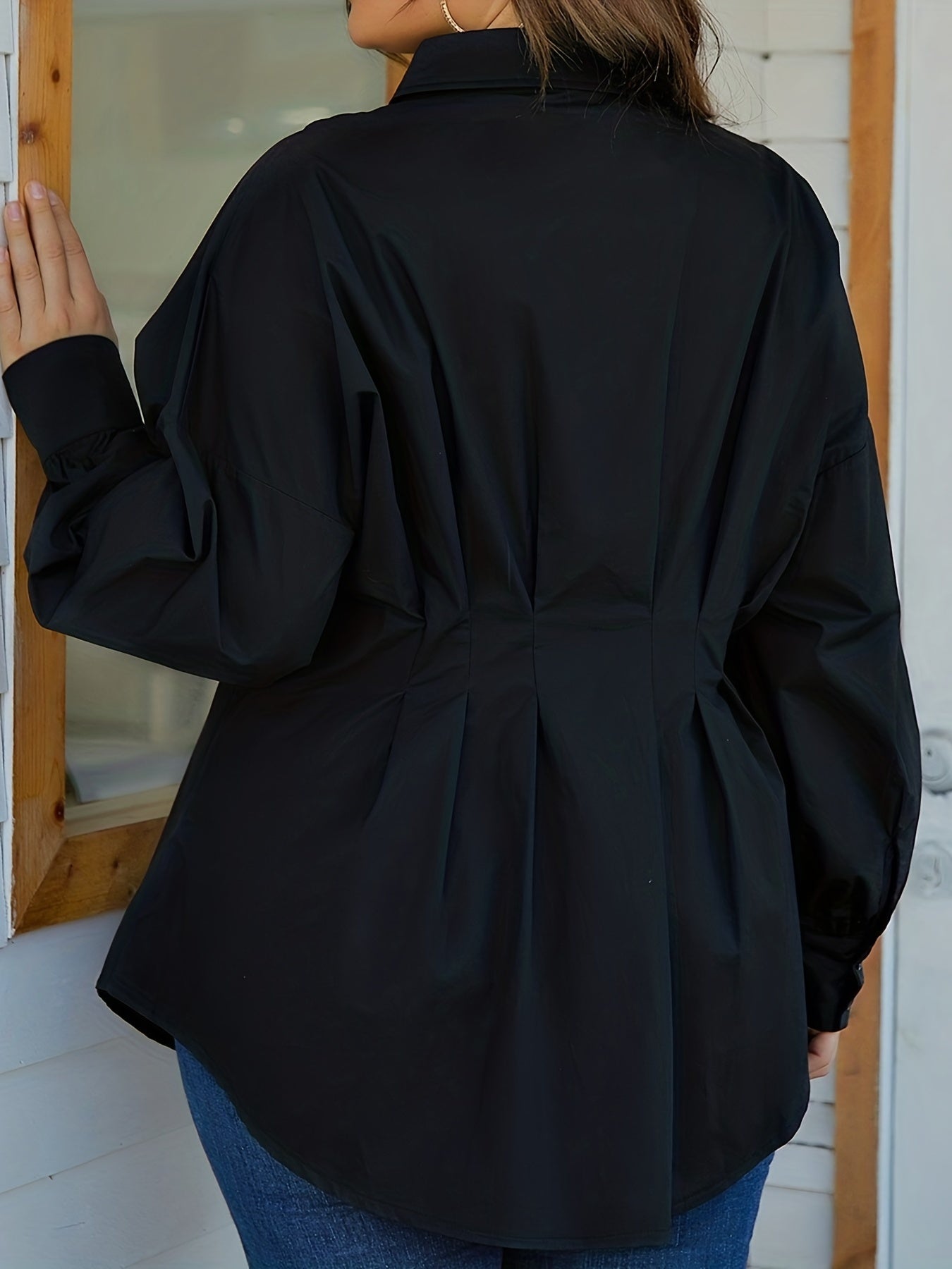 Button Up Tunic Blouse Slim Fit Long Sleeve Casual Shirt