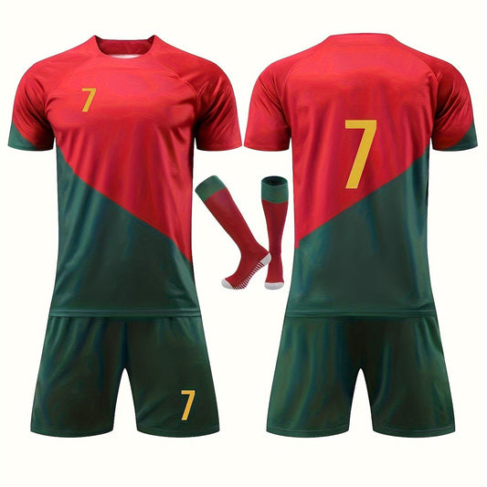 3pcs Boy's Soccer Jersey For Kids T shirt & Socks & Shorts Set