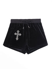 Cross Pattern Drawstring Shorts for Women