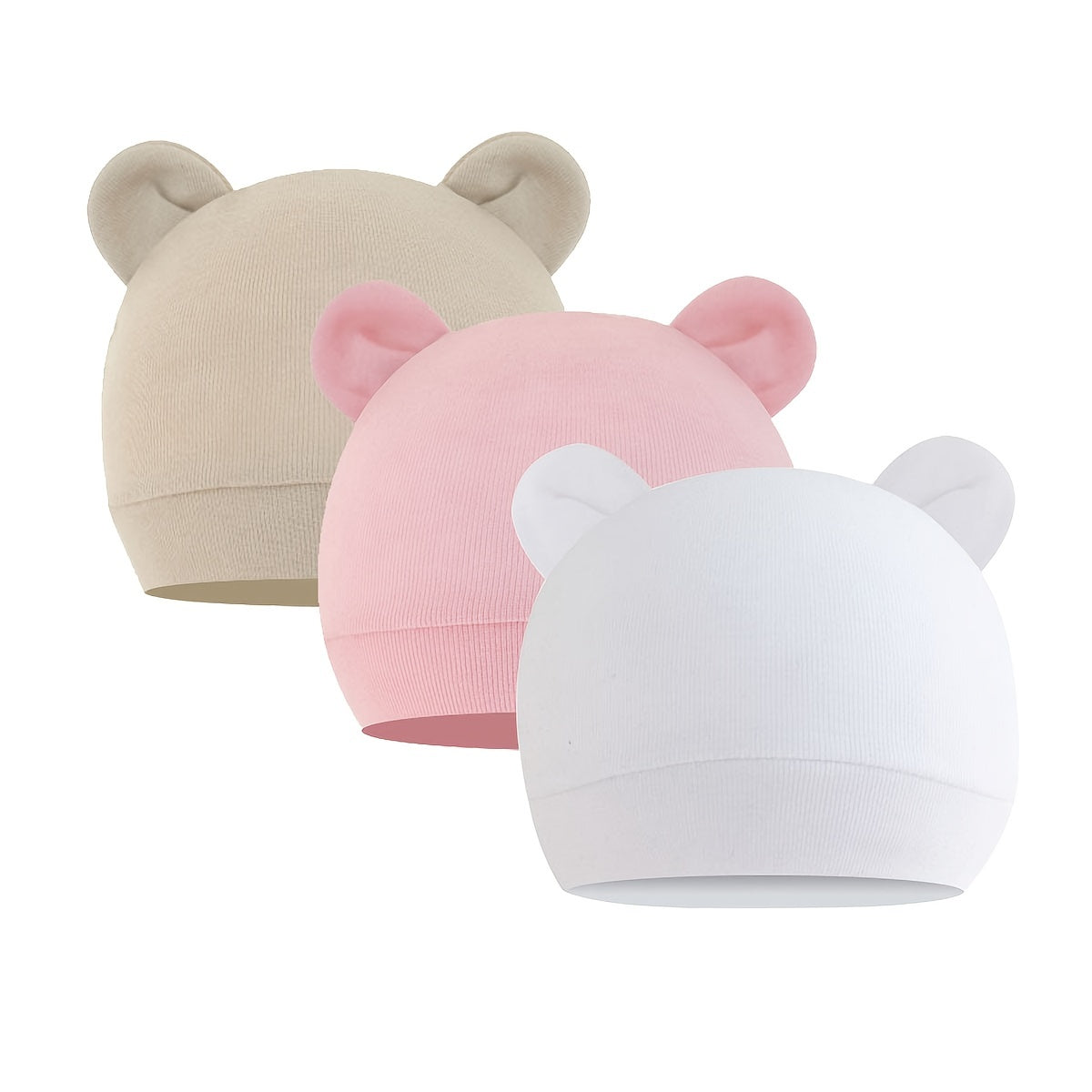 3pcs Newborn Infant Hospital Hat Cotton Beanie Caps Animal Ears Boys Girls