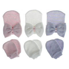 3 Sets Baby Girls Thermal Bow Cap & Mittens Set