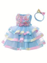 Baby Girl's 3D Flowers Wedding Evening Party Gown Dress