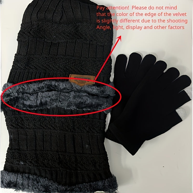 3pcs Winter Knit Beanie Scarf Gloves Set for Men Women