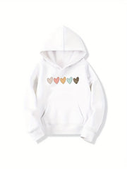 Girls Colorful Hearts Print Hooded Sweatshirt Top