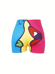 Cartoon Print Skinny Shorts Yoga Casual Summer Shorts Women's Clothing