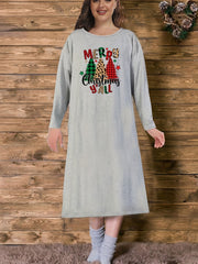 Christmas Loungewear Dress Women's Plus Plaid Christmas Tree Long Slee