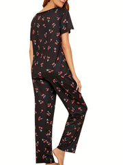 Cherry Print Pajama Set Women's Sleepwear