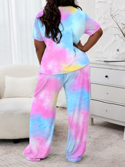 Heart Print Lounge Set Women's Plus Pajamas 2 Piece Set