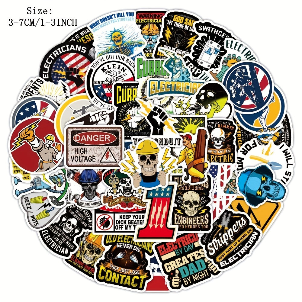 50pcs Cartoon Electrician Stickers for DIY Toys Wall Luggage Notebook Phone Case