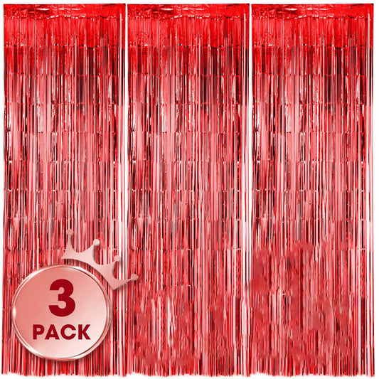 3pcs 100 58x198 Red Foil Tassel Curtains for Party Decorations