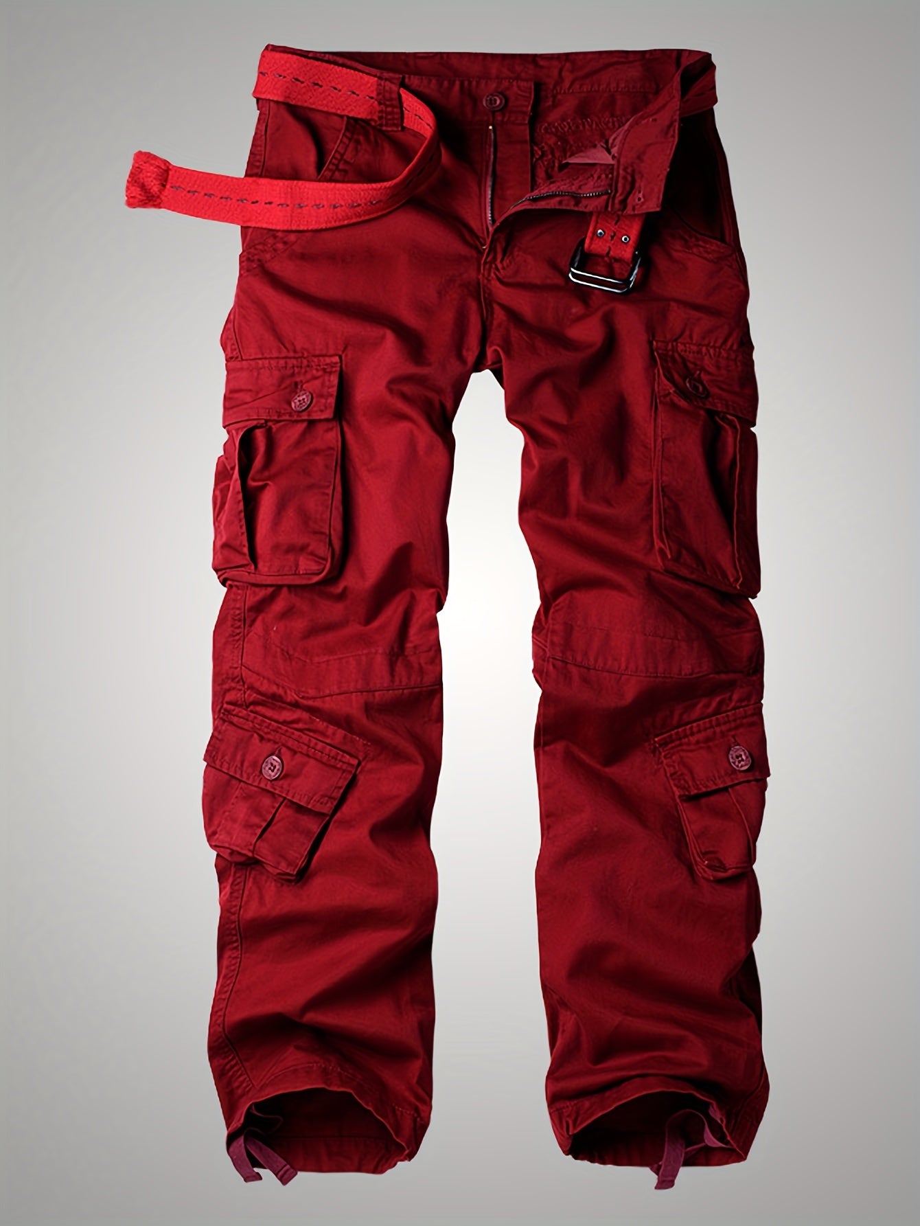 Solid Cotton Men's Cargo Pants Loose Casual Outdoor Work Pants