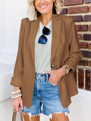 Solid One Button Blazer Casual Long Sleeve Outerwear