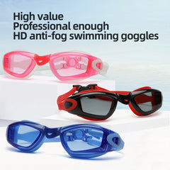 Adjustable Waterproof Swim Goggles + Storage Box + 3 Nose Bridge Replacement