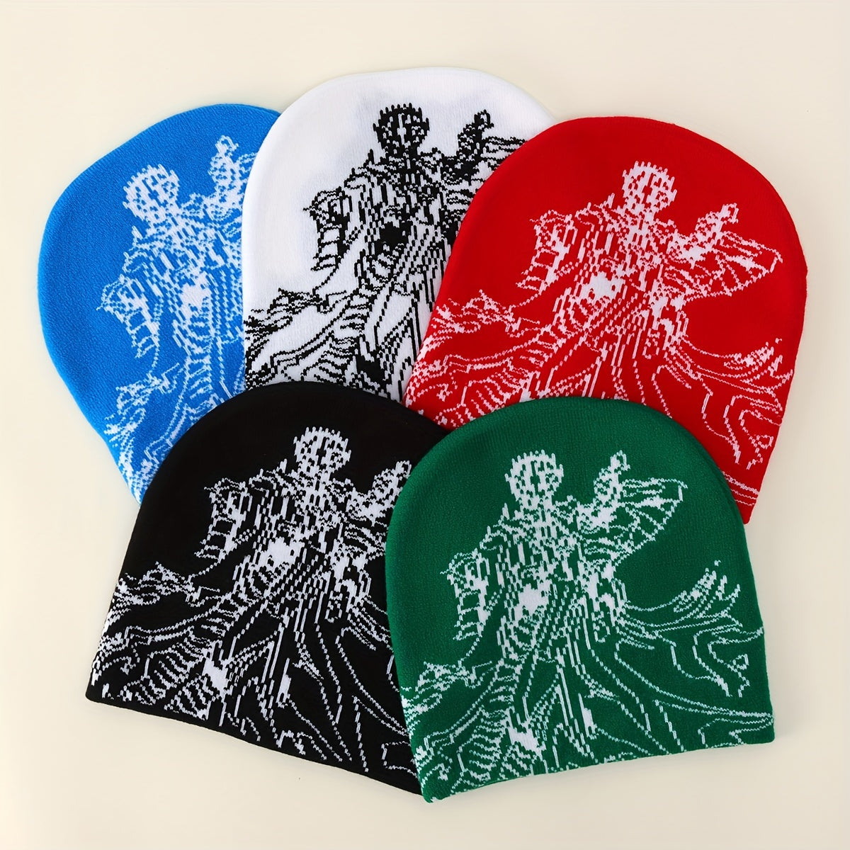 Anime Jacquard Beanie Elastic Knit Hat Hip Hop Warm Skull Cap Soft Y2K