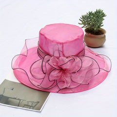 Flower Derby Church Hat Mesh Organza Sun Hat Wide Brim Bucket Hat