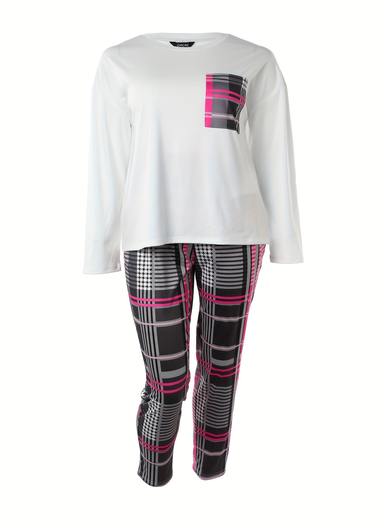 Women's Plus Plaid Print Top & Pants Two Piece Set