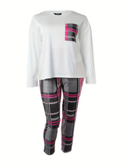 Women's Plus Plaid Print Top & Pants Two Piece Set