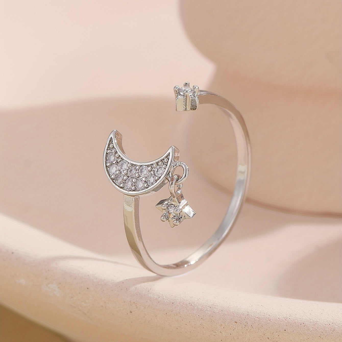 Moon Star Ring Inlaid Zircons Light Jewelry For Female