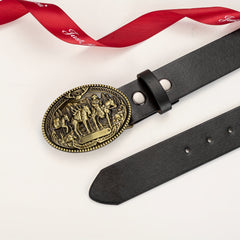 Bronze Cowboy Knight Big Buckle Leather Belt