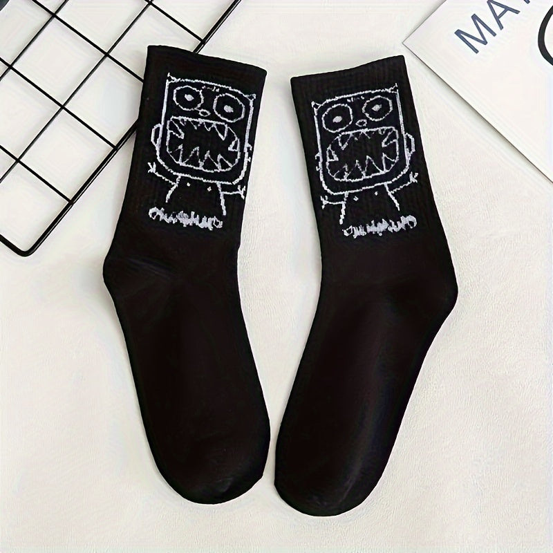 5 Pairs Men's Basketball Crew Socks, Funny Print