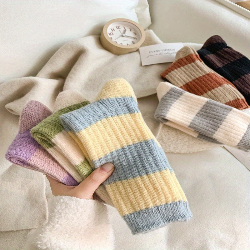 6 Pairs Colorblock Crew Socks Warm College Style Stockings