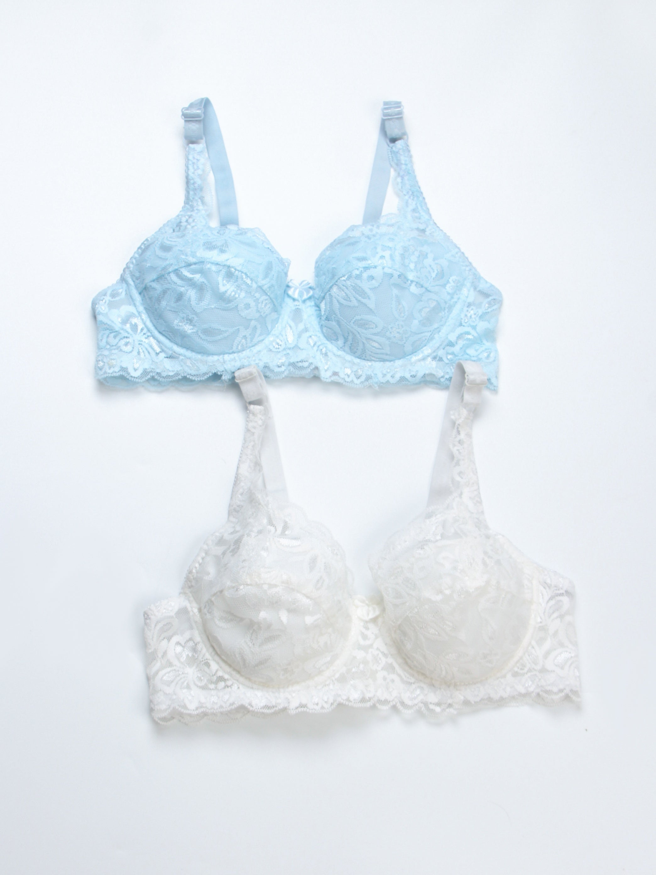 2pcs Lace Push Up Bras Scallop Trim Women's Lingerie