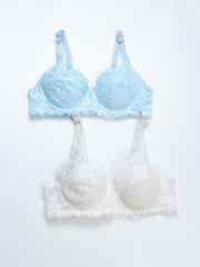 2pcs Lace Push Up Bras Scallop Trim Women's Lingerie