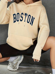 Women's Print Drawstring Loose Hoodie