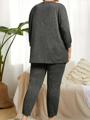 Solid Long Sleeve V Neck Top & Pants Pajamas Set